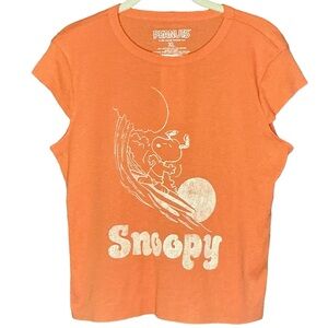 VINYL ICONS SNOOPY🧡Surfer Graphic Muscle Tee Orange NWT